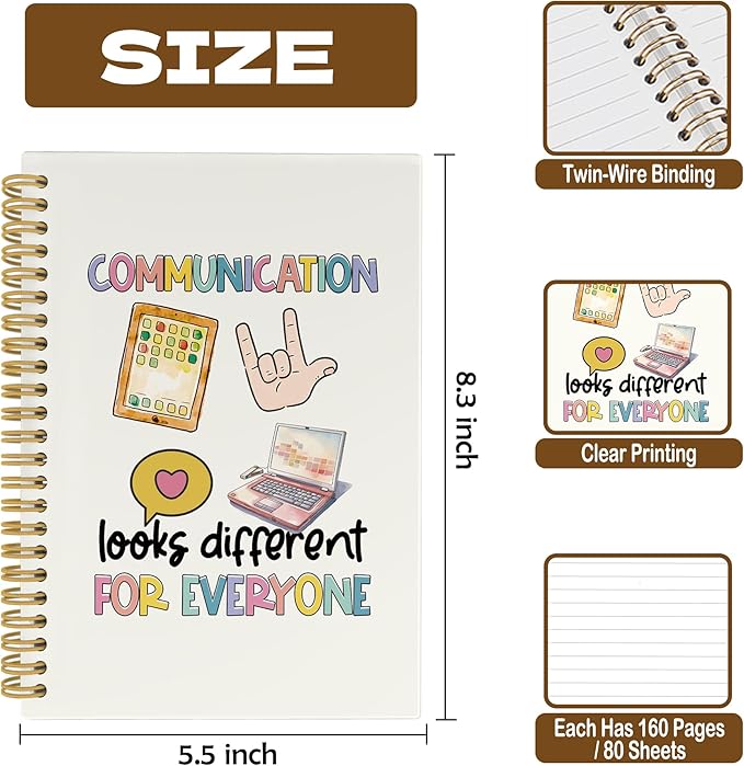 Speech Therapy Journal Notebook, Speech Pathologist School Office Supplies, Communication Looks Different For Everyone Hardcover Spiral Notebook 5.5x8.3 Inch