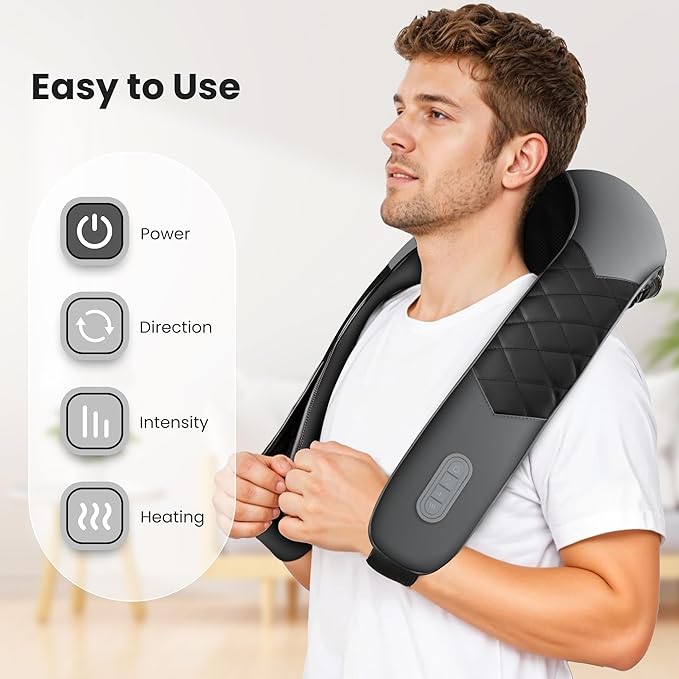 COMFIER Neck Massager with Heat, Shiatsu Back Massager for Pain Relief deep Tissue, 3D Kneading Massage Pillow for Shoulder, Portable & Cordless Design, Birthday Gift for Women, Gift for Mom, Dad