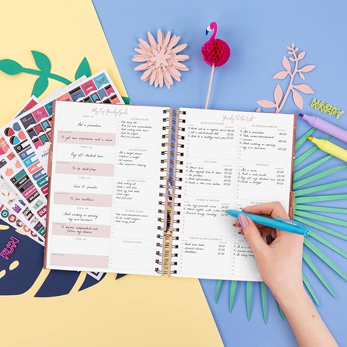 PLANBERRY Weekly Planner Premium – Undated Life Organizer & Budget Planner – Time Management, Goal Setting, To-Do List, Work-Life Balance & Habit Tracker – 6.9″ x 8.5″ (Rose Gold)