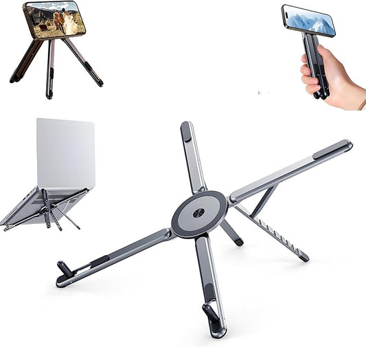 Laptop Stand for Desk, Ergonomic Portable Laptop Stand, Powerful Magnetic Adjustable & Multi-Rotatable Laptop Riser Compatible with (4.7" or Larger) Phone/Tablets/PC (Grey)