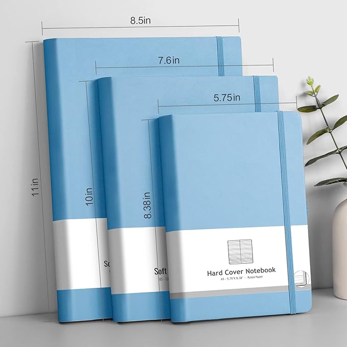 AHGXG Thick Notebook College Ruled, 320 Numbered Pages Lined Journal for Writing, A5 Notebooks for Work, 100gsm Paper, Faux Leather Hardcover, for Women, Men, Note-taking, 5.75'' X 8.38''-LightBlue