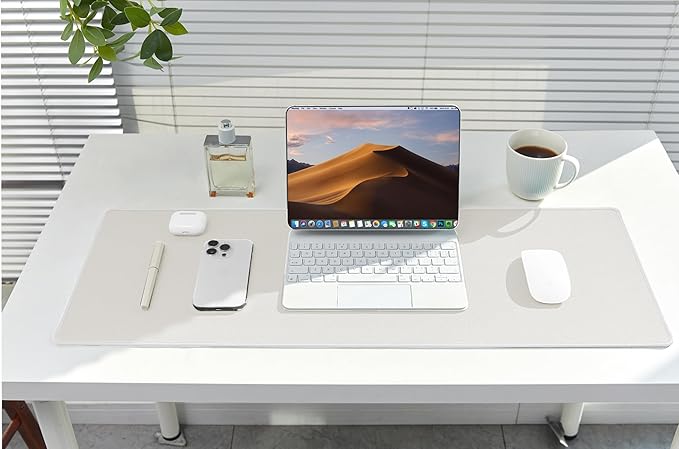 ALOANES Waterproof Mouse Pad with Durable Stitched Edge, XL Gaming Keyboard Pad, Non-Slip Rubber Base Mouse Mat, Extended Desk pad for Gamer, Office & Home, Beige Mousepad 27.6''x 11.8''x 0.12''