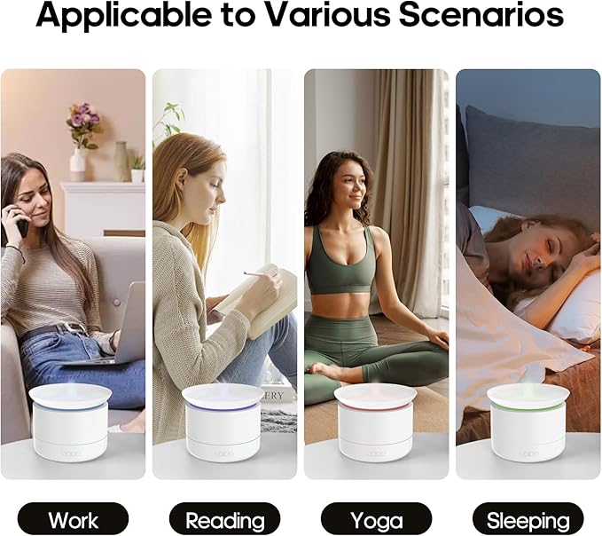 Essential Oil Diffusers, 200ml Aromatherapy Diffuser with, Cool Mist Humidifier with 2 Dynamic Modes, Small Diffuser with 7 Color Lights for Home Office Room -White