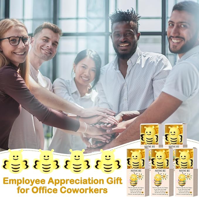 Wettarn 12 Sets Bee Gifts Positive Cute Stress Balls with Support Gift Boxes Inspirational Party Favors for Employee Coworker Friends Office Stress Relief Toys