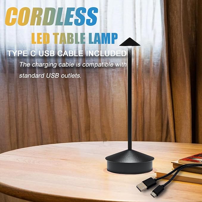 Cordless Rechargeable LED Table Lamps, 1800mAh Battery Desk Lamp Outdoor Portable Touch Dimmable Table Night Light for Patio Restaurant Dining Home Set of 2 Black