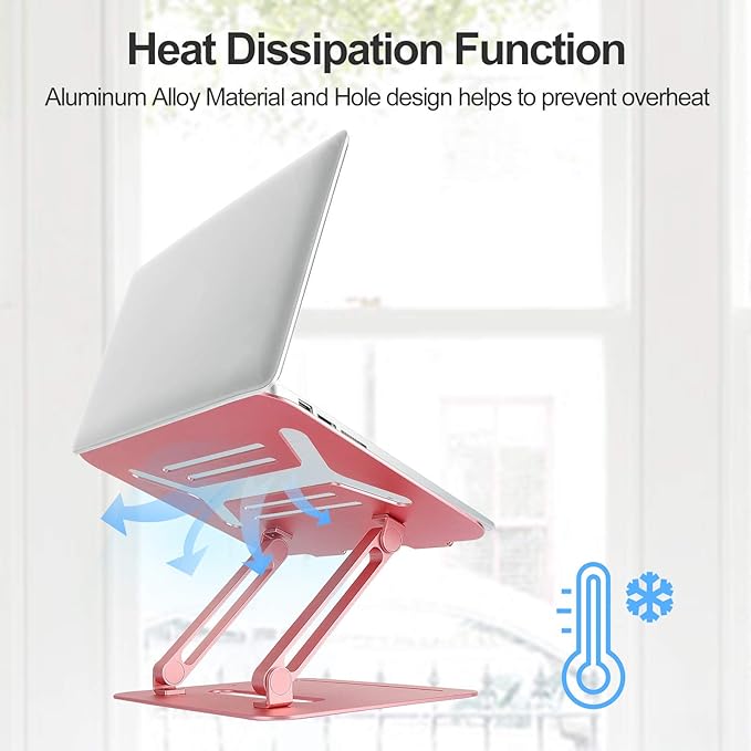 Urmust Adjustable Laptop Stand for Desk Aluminum Computer Stand for Laptop Riser Holder Notebook Stand Compatible with MacBook Air Pro Ultrabook All Laptops 11-17 inch (Rose Gold)