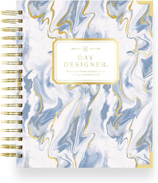 Day Designer 2025-2026 Daily Planner – Premium Planner for Stylish Organization. Combines Monthly Calendar, Hourly Schedule, To-Do List, Gratitude, Goal Setting, Inspirational Quotes, Stickers & More. Elegant laminated Cover with Gold Accents (Azure)