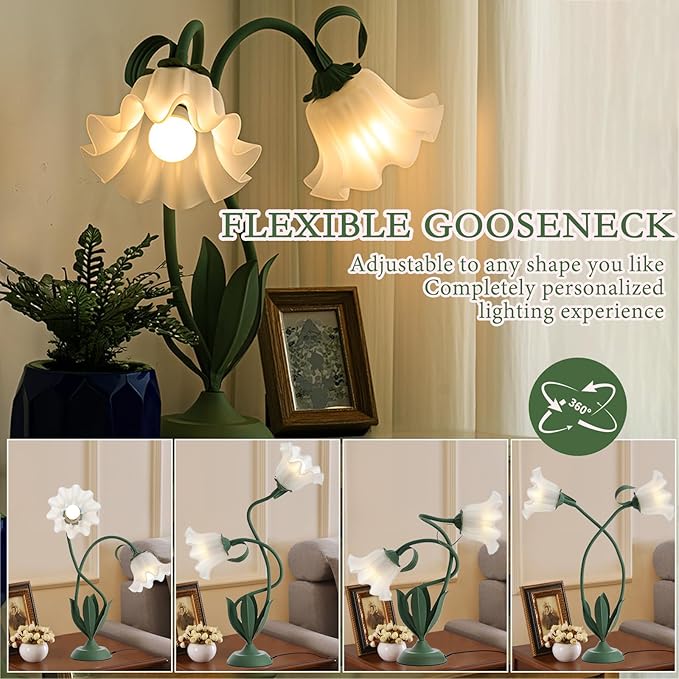 Cute Flower Table Lamp, Large Vintage Bedside Flower Lamp, 3 Colors Temperature Flower Lamp for Bedroom Living Room Bedside Reading Lighting Table Desk Lamps Home Decoration (Green)