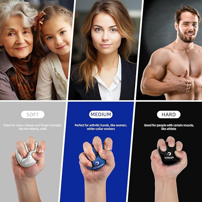 Stress Ball, Tri-Density Stress Balls for Adults & Grip Strengthening, Squeeze Balls for Hand Therapy, Squishy Stress Ball, Hand Strengthener Ball, Hand Balls for Therapy