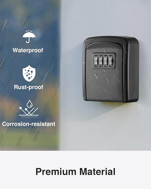 Puroma Key Lock Box, 4-Digit Combination Key Storage Lockbox, Portable Wall Mounted Security Lockbox with Code for Home, Flats, Realtors Garage Spare Keys (2 Pack, Black)