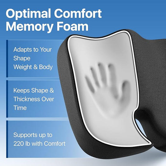 Seat Cushion, Extra Large Memory Foam Cushion for Office Chair Cushions, Ergonomic Cushions Pad Pillow for Pressure Relief Sciatica & Pain Relief for Long Sitting