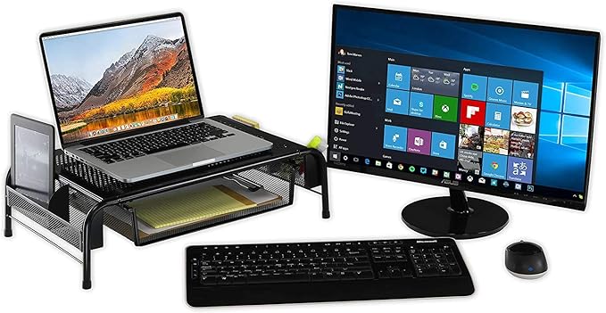 Simple Houseware Metal Desk Monitor Stand Riser with Organizer Drawer, Black