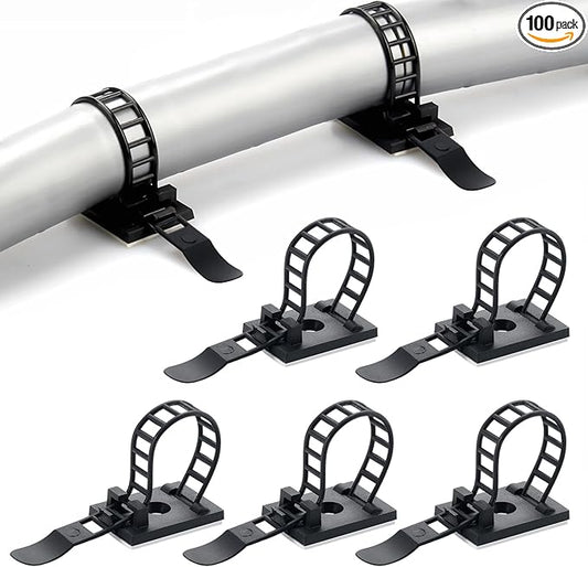 100PCS Adhesive Cable Ties Cable Clips, Self-adhesive Nylon Cable Straps, Adhesive Cable Management Clips for Wire Management (Black-Adhesive Cable Ties)