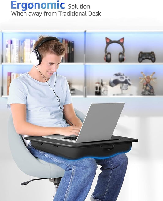 Lap Desk - Portable Laptop Stand & Stand, Fits Up to 17.3 in, Washable Cushion, Built-in Phone Holder & Mouse Pad - Gaming, Eating, Writing, Working on Bed, Couch,Floor - L.DOCTOR(Large, Black)