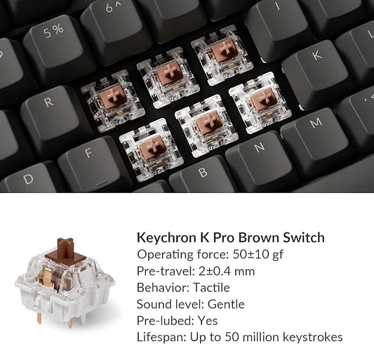 Keychron K10 Full Size 104 Keys Bluetooth Wireless/USB Wired Mechanical Gaming Keyboard for Mac with K Pro Brown Switch/RGB Backlight/Multitasking Computer Keyboard for Windows, Aluminum Frame