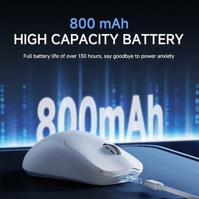 X23Pro Wireless Gaming Mouse, 2.4G/BT5.0/USB-C Esports Gaming Mouse, 800mAh Rechargeable Lightweight Mouse Gaming, 12000 DPI Wireless Mouse with 6 Programmable Buttons,for Laptop/PC/Mac, White