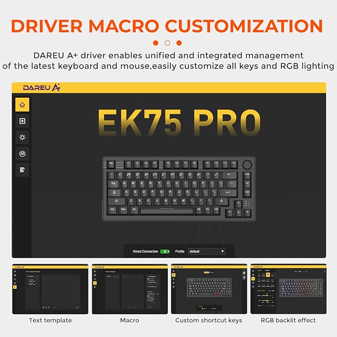 DAREU EK75PRO Wireless Gaming Keyboard,75% RGB Hot-Swappable Creamy Mechanical Keyboard with Knob,2.4Ghz/BT5.1/USB-C Connectivity, Gasket Mount,Side Printed PBT Keycaps, Linear Switch for Win/MAC