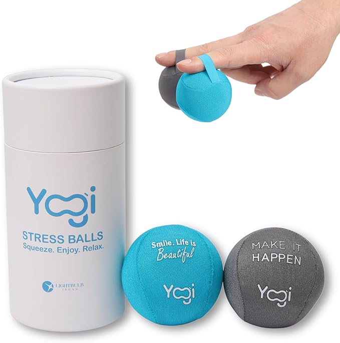 Yogi Stress Ball with Finger Grip Strap ā Squeeze Ball for Anxiety Relief & Hand Therapy ā Grip Strength Trainer for Adults & Kids, Fidget Toy for Stress Relief, Squishy Sensory Ball