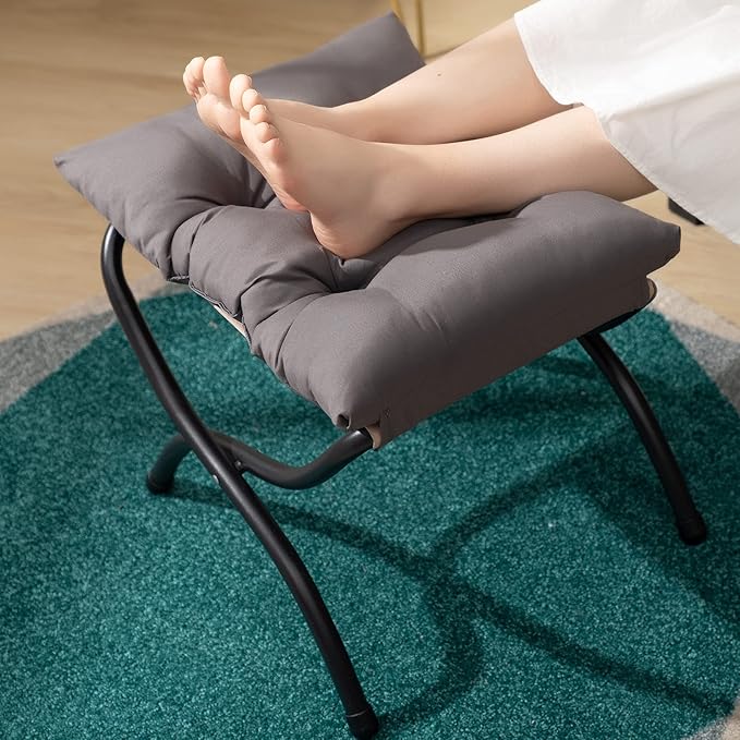 AbocoFur 15"(H) Folding Footrest Stool, Accent Padded Sofa Foot Stool for Lazy Chair, Upholstered Small Foldable Ottoman, Metal Frame Portable Foot Rest Ottoman for Lazy Chair, Bedroom, Dark Grey