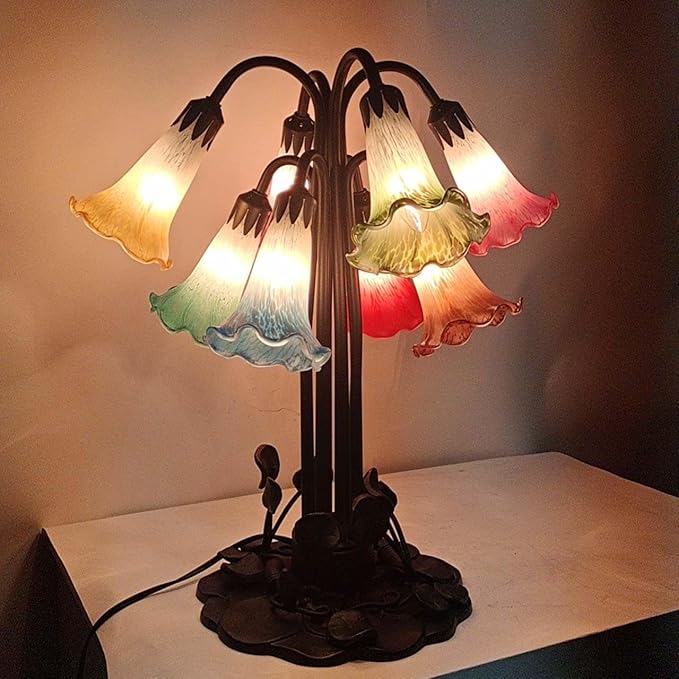 Bieye LS72 Lily Flower Blown Glass Lampshade (Red White, Opening I.D. 1.26" x O.D. 1.5")