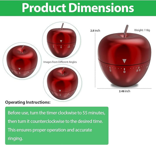 Mechanical Kitchen Timer, Cute Wind Up 60-Minute Manual Countdown for Kids, Classroom, Home, Study and Cooking