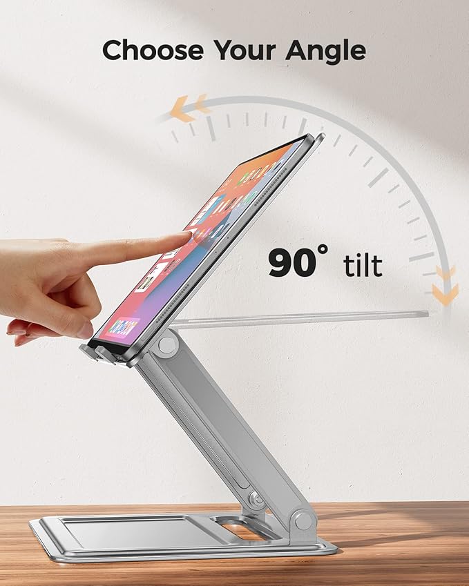 LORYERGO Laptop Stand for Desk, Adjustable & Foldable Laptop Riser for 10-15.6 Inch Laptops, Computer Stand for MacBook/Notebook, Portable Ergonomic Holder Up to 17.6lbs - Silver