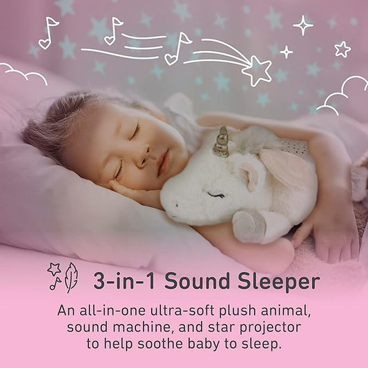 PureBaby Sound Sleepers Portable Sound Machine & Star Projector - Plush Sleep Aid for Baby and Toddlers with Soothing Night Light Display, 10 Lullabies, White Noise, and Heartbeat Sounds (Unicorn)