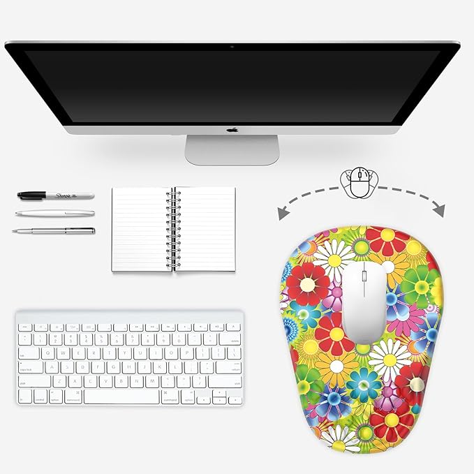 Ergonomic Mouse Pad Wrist Support, with Memory Foam & Non-Slip PU Base, Comfortable Massage Design Mouse Pad Relieve Wrist Fatigue&Pain, Suitable for Computer, Office and Home(04Colorful Flower)