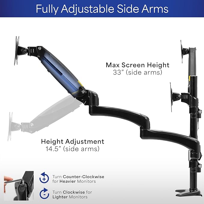 VIVO Triple Pneumatic Monitor Mount for 3 Screens up to 32 inches, Fully Adjustable, Heavy Duty Desk Stand with C-Clamp Grommet, Black, STAND-V300G