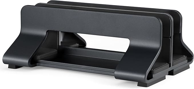 Aluminum Dual Vertical Laptop Stand Dock Holder, Supports 2 Devices, Adjustable Slot Width 15-36mm, Space-Saving Upright Storage for MacBook and Laptops