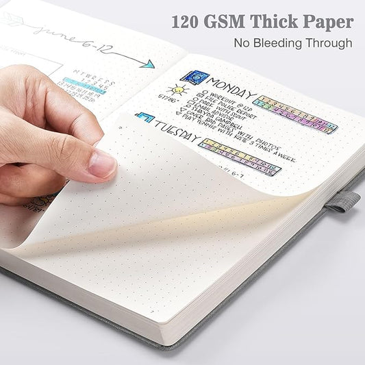 Bullet Dotted Journal Notebook 3 Pack, A5 Dotted Journal with 120gsm Paper, Leather Dotted Notebook, Hardcover Dot Grid Notebook Each with 156 Nmubered Pages, Dot Journal for Women, Men 5.75" × 8.38"