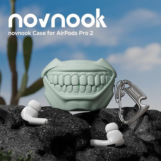 for AirPods Pro 2nd Generation Case, Unique Funny Teeth Design, Soft Silicone Shell, Compatible with Wireless Charging (Cloud Green)