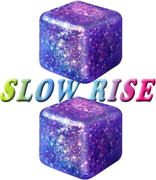 2Pcs Stress Cubes Slow Rise Glitter Squishy Cube Nice Relief Balls Jelly Fidget Toys for Kids Adults Squeeze Sensory Pack for Anxiety, Autism, Funny Gifts for Holiday/Birthday/Classroom(Pruple)
