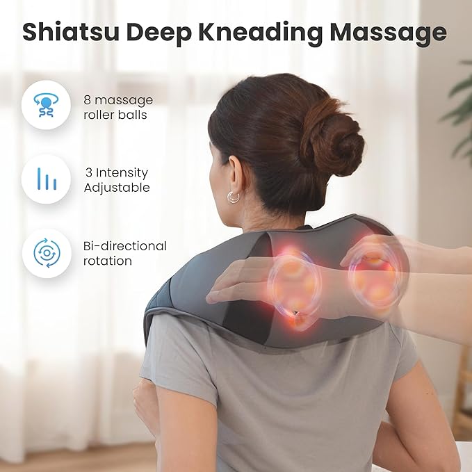COMFIER Neck Massager with Heat, Shiatsu Back Massager for Pain Relief deep Tissue, 3D Kneading Massage Pillow for Shoulder, Portable & Cordless Design, Birthday Gift for Women, Gift for Mom, Dad