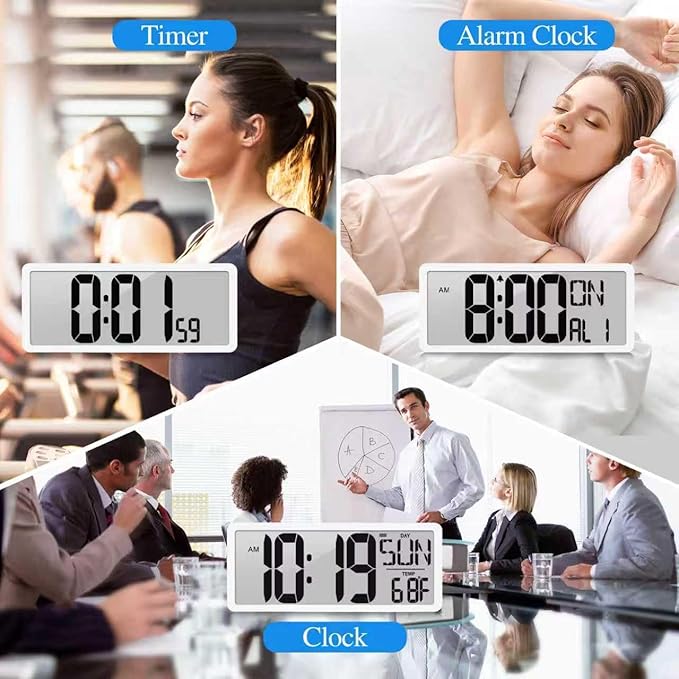 TXL Large Digital Wall Clock with Backlight, 14.2" Battery Operated Alarm Clock with Day, Date & Temperature, Jumbo Display Digital Count Up Down Timer Clock for Seniors, Home, Bedroom Office