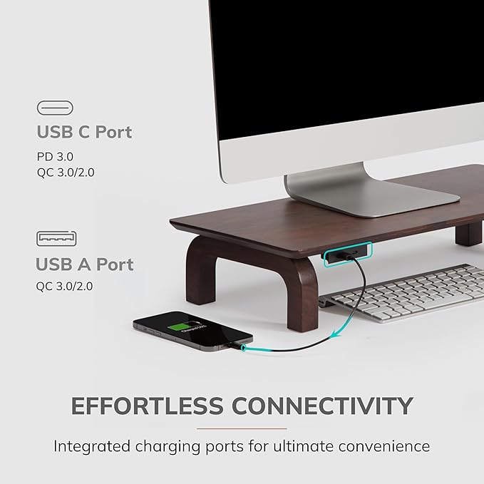 Anji Mountain Monitor Stand - Desktop Organizer & Laptop Riser, Ergonomic Monitor Riser, Space-Saving Monitor Stand for Desk, Durable Construction, Easy Assembly, Ideal for Home & Office,Walnut