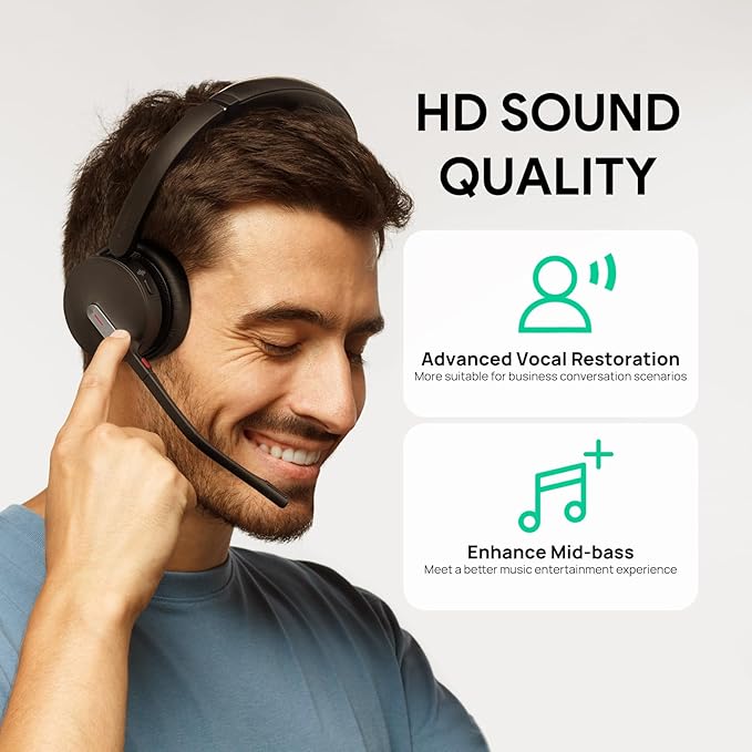 Yealink BH70 Dual UC Wireless Headset with Mic for Work, Bluetooth Headphone Teams&UC Compatible, up to 35h Talk Time, 147g All-Day Wearing Comfort, Perfect for Open Office Home Hybrid Work, USB-C/A