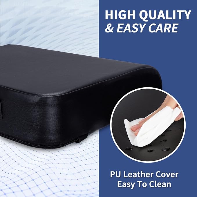 YOUFI Large Seat Cushion, 4 Inch Thick Memory Foam PU Leather Cushion for Sciatica, Hip, Low Back Pain Relief, Supportive Butt Pillow for Office Chair, Wheelchair