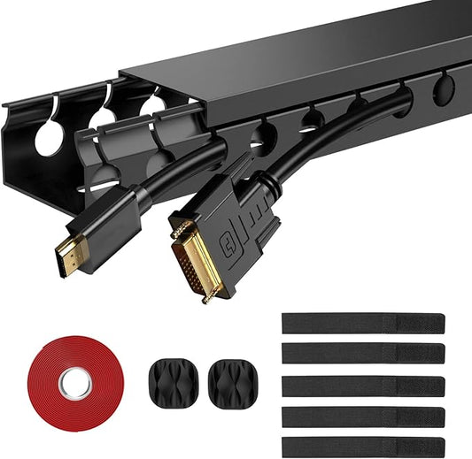 Updated Cable Raceway Kit - 154 (10x15.4) Inch Open Slot Wire Covers for Cords, Under Desk Cable Management System to Hide Under Desk/Tv/Computer/Net/Power Cords, (Pack 10)
