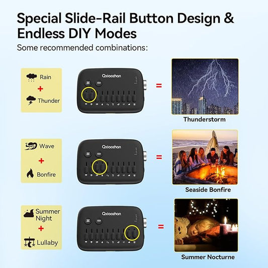 White Noise Sound Machine with 30 Soothing Sounds, Slide-Rail Button Design for DIY Scene Modes, Rechargeable & Portable Sleep Sound Machine for Adults, Baby, Kids, Travel, Gifts (Black)