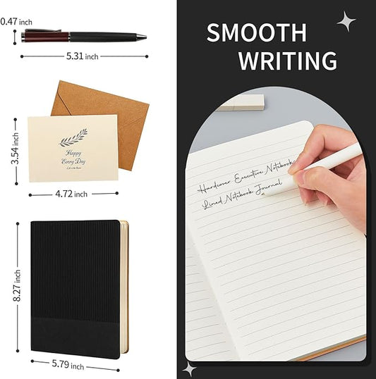 TSFPapierA5 Lined Notebook with Pen & Gift Box 216 Pages PU Leather Journals for Women Men 100GSM Thick Paper College Ruled Notebook for School,Travel,Business,Work,Home Writing (A5 Lined 216pages, Black - Gift Box Set)