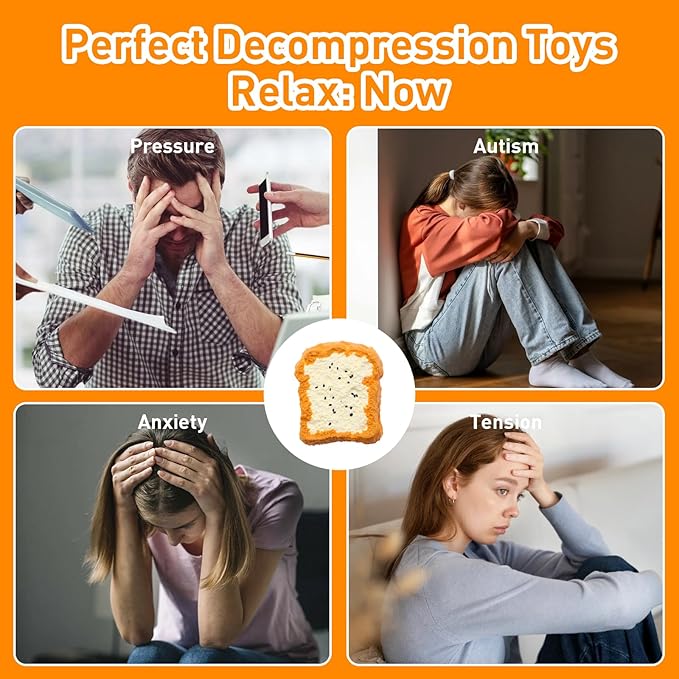 Squishy Toys, Taba Squishies Fidget Toys for Kids, Stress Balls for Adults, Sensory Toys for Autism, Squeeze Gifts, Anxiety Relief Party Favors for Girls & Boys (Double-Decker Toast)