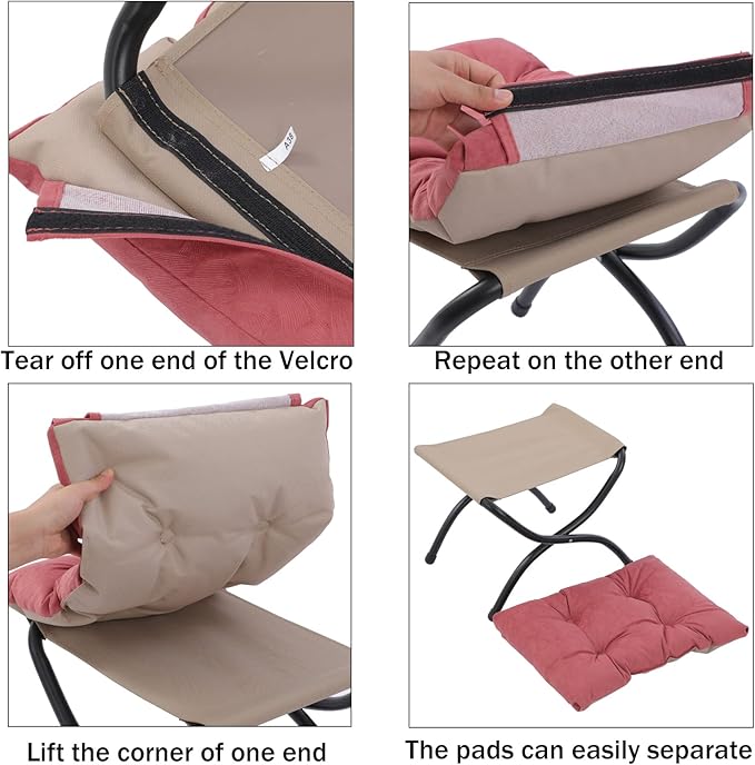 15" Foldable Foot Stool Ottoman with Metal Frame - Washable Red Upholstered Indoor/Outdoor Footrest for Living Room, Bedroom, Patio - Space-Saving Compact Design