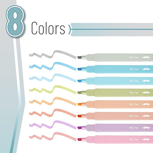 Mr. Pen Aesthetic Highlighters - 8 pcs, Chisel Tip, Pastel & Vintage Colors, No Bleed Bible Highlighters