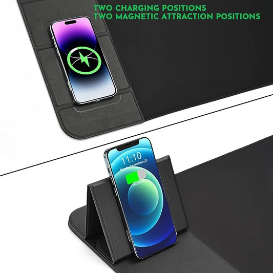 Wireless Charging Mouse Pad with Phone Holder Gaming Mousepad Desk Mat 15W Qi Fast Charging Pad Ultra-Smooth Surface Non-Slip Extended Premium Black Computer Keyboard Mat for MacBook PC Laptop