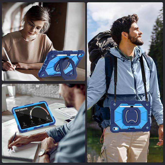 Case for iPad (A16) 11th/10th Generation 2025/2022,360° Rotating Stand iPad Case 10th Generation with Screen Protector,Heavy Duty Shockproof i Pad Cases 11th/10th Gen 11.0/10.9 Inch,Navy Blue