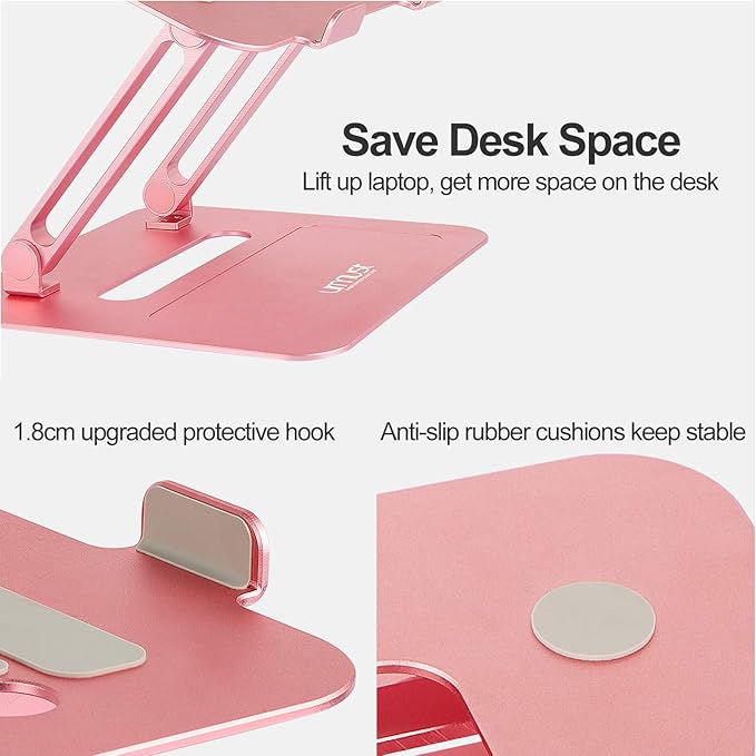 Urmust Adjustable Laptop Stand for Desk Aluminum Computer Stand for Laptop Riser Holder Notebook Stand Compatible with MacBook Air Pro Ultrabook All Laptops 11-17 inch (Rose Gold)