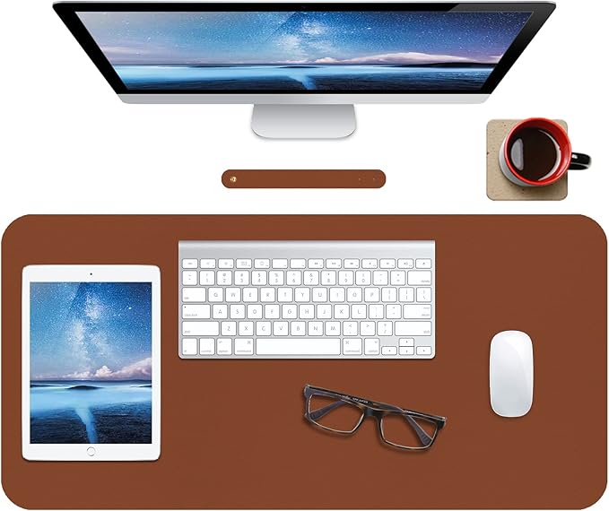 Boutilon Leather Desk Pad Protector,Non-Slip Mouse Pad,Laptop Desk Pad,Office Mouse Mat,Waterproof Leather Desk Blotter,Desk Writing Pad for Office and Home (M-Brown,30"x14")