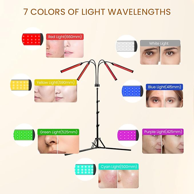 Red Light Therapy for Body, 7 Colors LED Red Light Therapy Lamp with Stand for Face, Knee, Back