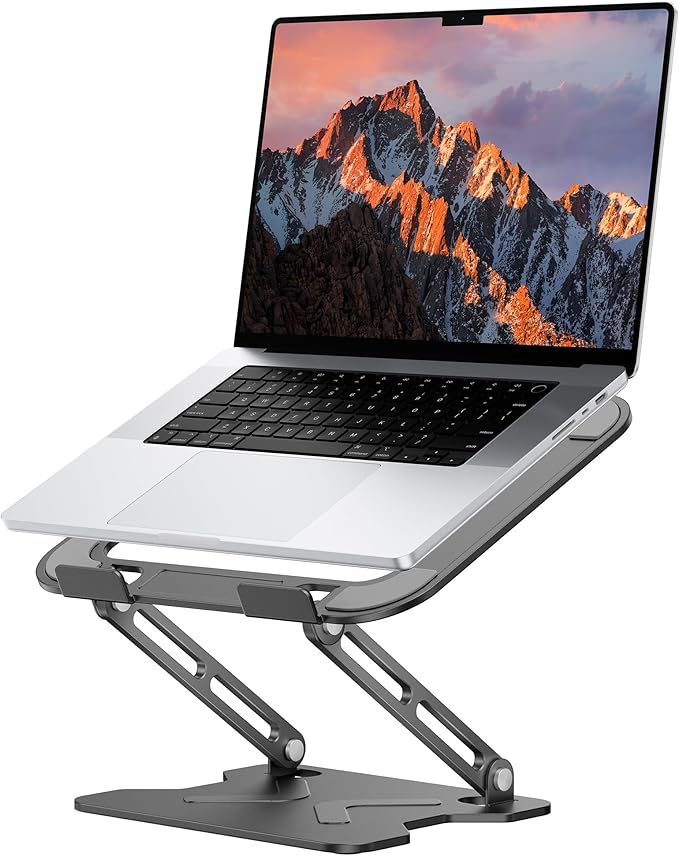 Adjustable Laptop Stand for Desk, Metal Foldable Laptop Riser, Portable Laptop Holder Mount, Ventilated Cooling Notebook Stand for MacBook Air Pro, All 10-16'' Notebooks Laptops Black